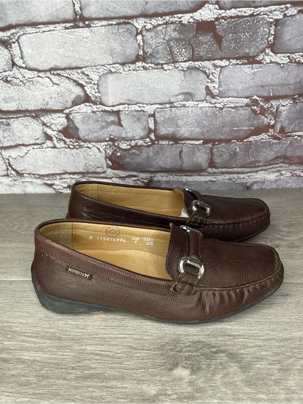 Mephisto Brown Textured Leather Silver Horsebit Loafers Women’s Sz 7M US/38EU